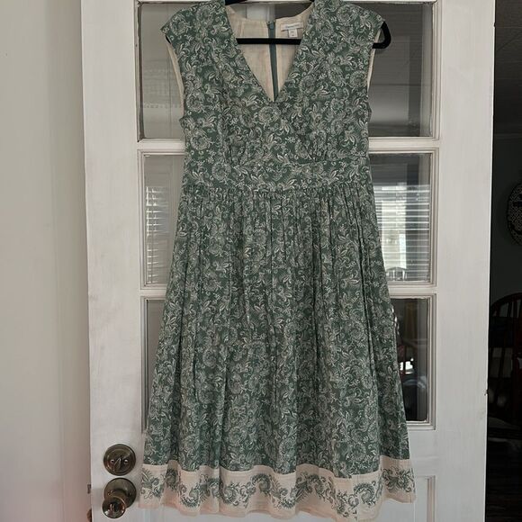 Garnet Hill green & cream paisley cotton summer dress - Picture 1 of 7
